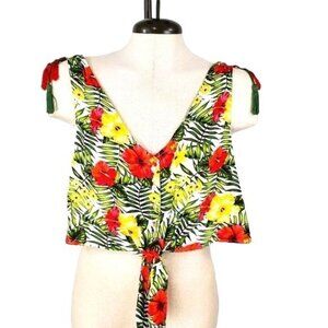 Crop tank Hawaiian floral print with tassel detail
